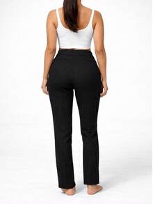 Women's Linen Trousers, High Waist, Tailored Premium Style, Body-Shaping, Casual Chic - màu đen - Xem 3