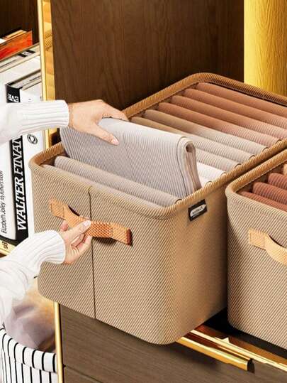 Giỏ đựng đồ bằng vải gấp gọn khung thép gia cường mới, thích hợp để đựng quần áo, quần tây và các vật dụng linh tinh, hộp đựng đồ bằng vải, giỏ đựng đồ khung thép, tủ đựng đồ dày dặn, hộp đựng quần áo gấp gọn, giải pháp lưu trữ đồ dùng gia đình.