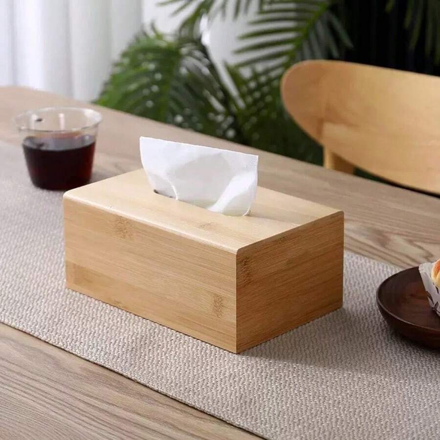 1pc Decorative Rustic Bamboo Tissue Box, 7.5 X 24 X 12 Cm, Removable Bottom, Natural Wooden Rectangular Tissue Holder, Fits Standard Tissue And Wet Wipe Boxes