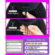 22Inch V Part Kinkystraight Wig Human Hair with Drawstring 200% Density Glueless U Part Upgraded 100% Natural Unprocessed Human Hair Wigs for Women No Sew in V Shape Clip In Half Wig Human Hair - Color natural - Ver 5