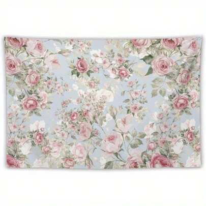 1 Tấm thảm trang trí hoa hồng xinh xắn - Màu be và hồng, họa tiết hoa hồng cổ điển; Vật trang trí treo tường tinh tế cho phòng khách, phòng ngủ, ký túc xá, cắm trại hoặc dùng làm phông nền (Bao gồm bộ dụng cụ lắp đặt miễn phí)