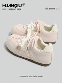 HUANQIU Mẫu mới mùa xuân 2026, giày thể thao nữ Derun màu xanh nhạt, đế mềm mại, thoải mái, thời trang, đa năng, dễ phối đồ. - Hồng - Xem 5