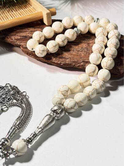 1 chiếc vòng tay cầu nguyện đa năng bằng hạt ngọc lam 33 hạt dành cho người Hồi giáo, có tua rua trang trí, vòng tay chuỗi hạt Mân Côi thời trang dành cho nam giới.