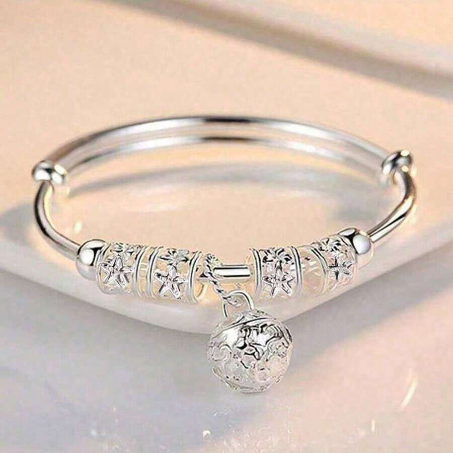 1pc 925 Sterling Silver Plated Bangle With Original  Gypsophila Star Design Bracelets For Women Everyday Wear Holidays Gifts Fashion Elegant Style - Bạc - Xem 1