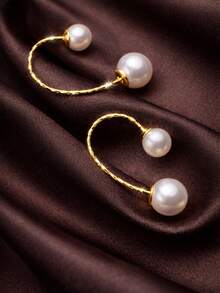 1件装925纯银双珍珠肚脐环 - 时尚圆形肚脐环肚脐钩 - 优雅肚脐饰品 - 單隻 - 查看 7