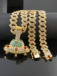 1件装时尚嘻哈UFO吊坠项链，男士镶钻链，闪亮饰品，适合日常和派对佩戴 - UFO吊墜項鍊 - 查看 18