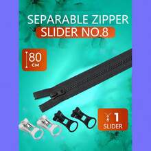 #8 Black Separating Zipper, Suitable For Jackets, Coats, Bags, Backpacks, Wallets, Adult & Children's Clothing, DIY Crafts, Durable, Smooth Sliding, Length 60-200cm - C-Black - View 9