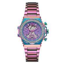 Guess Đồng hồ nữ thời trang chạy bằng pin thạch anh, vỏ thép không gỉ cầu vồng, mặt số đa chức năng cắt tia nắng cầu vồng, dây đeo thép không gỉ đánh bóng cầu vồng, thiết kế kim chỉ giờ, món quà kỷ niệm/sinh nhật lý tưởng. - Nhiều màu - Xem 6