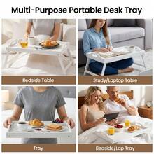 Multipurpose Bamboo Lap Tray – Foldable Bed Table With Carrying Handle & Stable Folding Legs – Perfect For Breakfast, Work, Or Snacks On Sofa Or In Bed (50 X 30 X 24 Cm) - White - View 5
