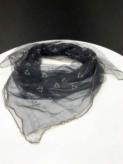 1条几何图案镶钻透明头巾/围巾