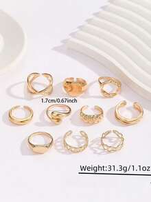10pcs Gold-Tone Minimalist Rings, Suitable For Women's Daily Wear And Parties, Jewelry Gift, Summer Accessories - Yellow Gold - View 5