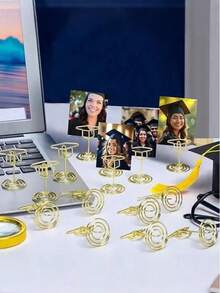 6pcs Graduation Cap Table Number And Photo Holder – Perfect For Displaying Photos, Business Cards, Place Cards, And Memos; Ideal As Tabletop Decor For Graduation Parties, Weddings, Birthday Celebrations, And Themed Events. - One Size Fits All - View 5