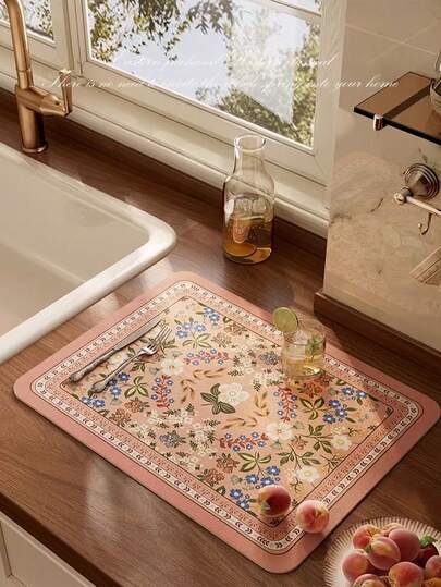 Floral Manor 厨房晾干垫，吸水性强，高美式乡村风格台面