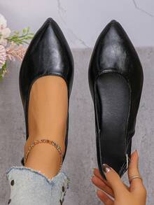 Plus Size 35-45 Women's Pointed Toe Color Block Shoes, New Autumn Outdoor Daily Black PU Soft Bottom Work Driving Loafers - Black PU - View 2