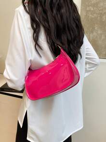 1 pieza Bolso Hobo de cuero patentado, bolso de hombro brillante estilo Y2K, bolso ligero, bolso compacto para uso diario, bolso versátil casual para ir y venir, perfecto para chicas/estudiantes/jóvenes, para ir y venir diario, compras - Multicolor - Ver 6