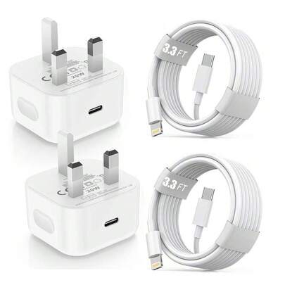 UK Plug Fast Charging Adapter + 3.3ft/100cm High-Speed Data Sync Fast Charging Cable, Compatible With IPhone 14 Pro Max/14 Pro/14 Plus/14/13/12/11/XS/XR/8/7/6, , Series, Wall Charger Adapter Set