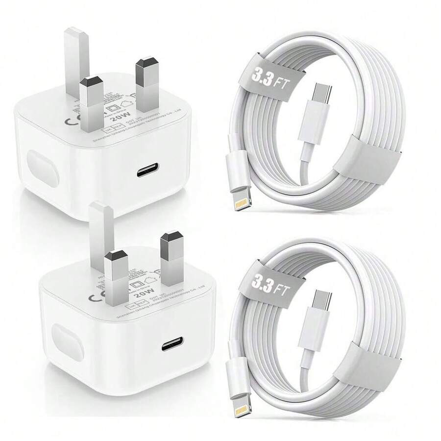 Rein weißes Wandladegerät UK-Stecker Schnellladegerät + 1m Hochgeschwindigkeits-Datensynchronisations-Schnellladekabel, kompatibel mit iPhone 14 Pro Max/14 Pro/14 Plus/14/13/12/11/XS/XR/8/7/6, Wandladegerät-Adapter-Set als Frühlingsgeschenk - View 1