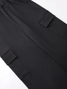 New Retro Y2K Long  Multi-Pocket Streetwear Style Black Baggy Pants, Lightweight & Comfortable Fabric, Versatile For Summer, Vacation Daily Commute - 黑色 - 查看 6