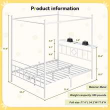 EnHomee Canopy Bed Frame With Storage Headboard Metal Platform Bed With 4 Removable Posts Dual Purpose Bed Frame With Under-Bed Storage,White - White - View 11