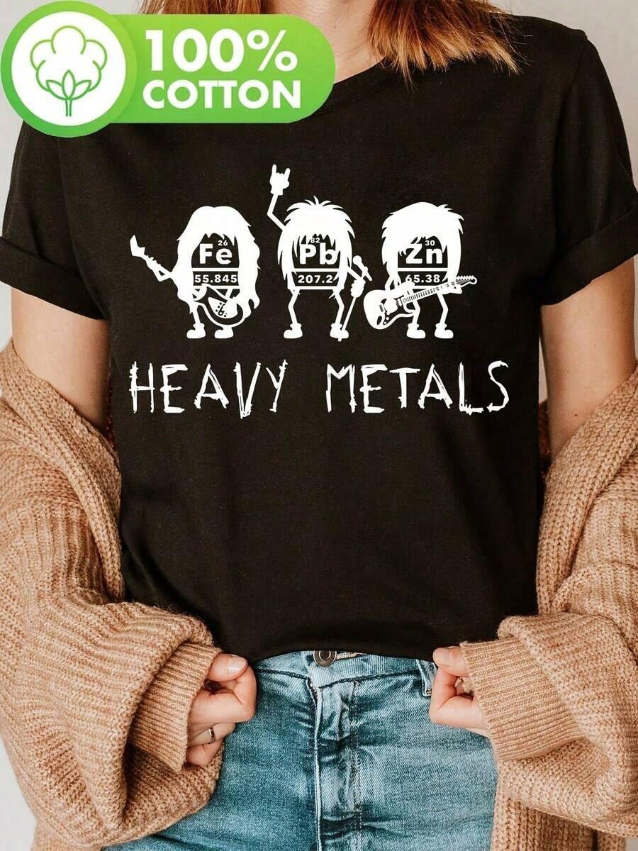 Camiseta de algodón 100% unisex diseño Heavy Metals divertida y original regalo para fanáticos del rock y la química ideal para looks casuales estilo único y cómodo - Negro - Ver 1
