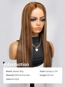 jessie's wig 杰西假发 预剪裁 4x4 蕾丝直发 无胶假发 真人发 即戴即走 无胶假发 180% 密度 100% 真人发 16-26 英寸 挑染蜂蜜金假发 - S4/27 - 查看 2