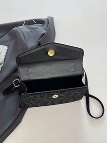 新款豹纹复古时尚优雅休闲手提包、单肩包和斜挎包，女士款 - 黑色 - 查看 10