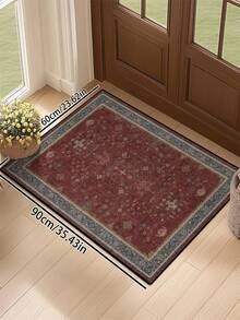 1pc Red Vintage Distressed Persian Style Rug, Polyester Fiber Rectangular Easy Care Machine Washable Carpet, Suitable For Hallway, Bedside, Living Room, Bedroom Home Decor Area Rug - Multicolor - View 2