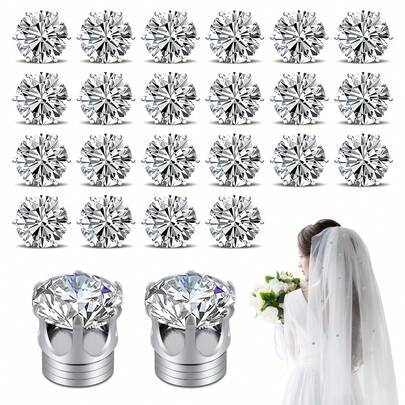 2pcs/24pcs Crystal Veil Weights, Elegant Veil Weights Magnetic Rhinestones, Shiny Rhinestone Hijab Magnets, Suitable For Women, Girls, Brides, Church Weddings