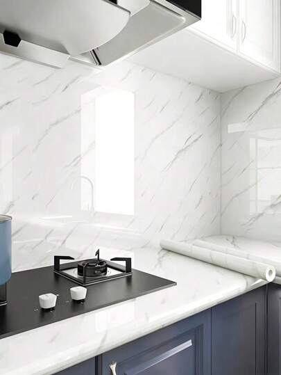 1 Roll White Smooth Marble Self-Adhesive Wallpaper, Waterproof Oil-Resistant Durable Home Decor Wall Sticker, Removable And Reusable For Bedroom, Living Room, Bathroom, Kitchen, Party Decoration, Furniture Decor