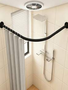 Barra de cortina de ducha ajustable de acero inoxidable, estantería de esquina para baño en forma de L, fácil instalación con agujeros, accesorios de baño de metal para cortina y ganchos - B - Ver 4