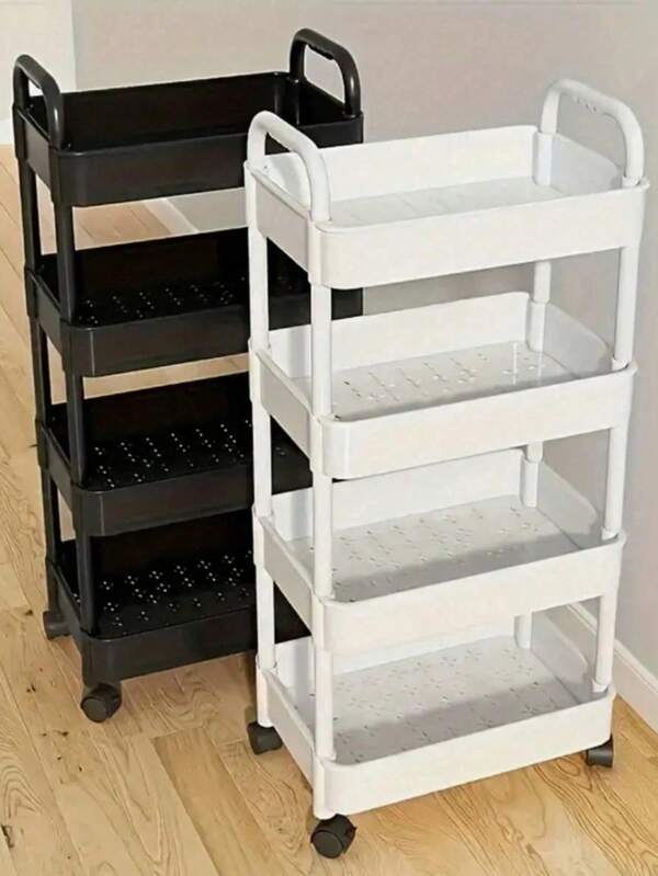 1pc Multi-Tier Rolling Storage Cart With Swivel Casters, Compact Space-Saving Design, Durable Plastic Construction, Smooth Surface, Open Shelves For Ample Storage, Easy Tool-Free Assembly, 360-Degree Rotating Wheels With Brakes For Mobility