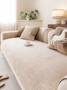 1pc Solid Color Chenille Sofa Cushion Cover, Minimalist Starry Floral Pattern, Anti-Slip Anti-Scratch Sofa Protector, Home Decor For All Seasons, Fits 1/2/3/4 Seater Sofa - Beige - View 8