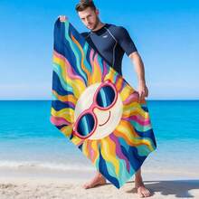 1 chiếc khăn tắm biển họa tiết hoạt hình mặt trời và sọc, siêu thấm hút, nhanh khô, mềm mại và nhẹ, lý tưởng cho bãi biển, bơi lội, hoạt động ngoài trời và du lịch. - C - Xem 4