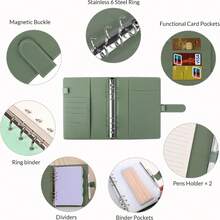 A5 Refillable Notebook, Olive Green Magnetic Closure, 135 Replaceable Pages, Detachable Metal Rings, With Card Slots/Pen Holder/Divider Pages, Student Classroom Notes, Travel Journal, Business Gift Stationery - A5 Binder Notebook - View 6