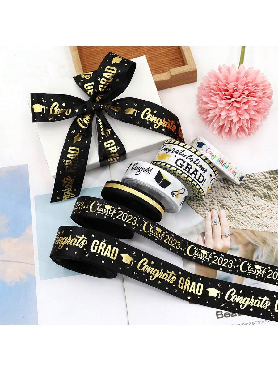 1 Roll Graduation Decoration DIY Gift Bouquet Ribbon, Suitable For Graduation Ceremony, Theme Party, Handmade Crafts And Packaging Decoration - View 1