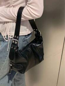 Underarm Bag Women's Bag Cool Drag Style Shoulder Underarm Stick Bag Niche Design Leather Zipper Shoulder Handbag - Nhiều màu - Xem 3