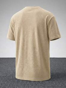 Men's Casual Loose Fit Round Neck Short Sleeve T-Shirt, Apricot Color - Apricot - View 4
