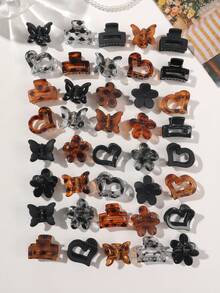 40个琥珀色和玳瑁色哑光和亮光蝴蝶、花朵、心形小发夹，韩式优雅氛围，适合派对、日常佩戴、刘海、编发、盘发等夏季度假发饰/度假发夹 - 彩色 - 查看 6