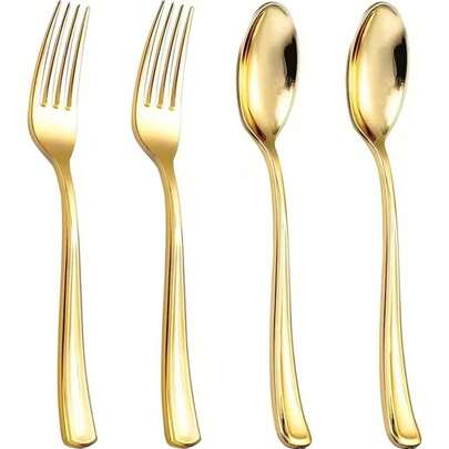 10/16/25/50/100pcs Gold Reusable Cutlery Set, Suitable For Weddings, Birthdays, Parties, Carnivals, Easter, St. Patrick's Day And Other Celebrations, Easy To Clean, Applicable For Various Occasions
