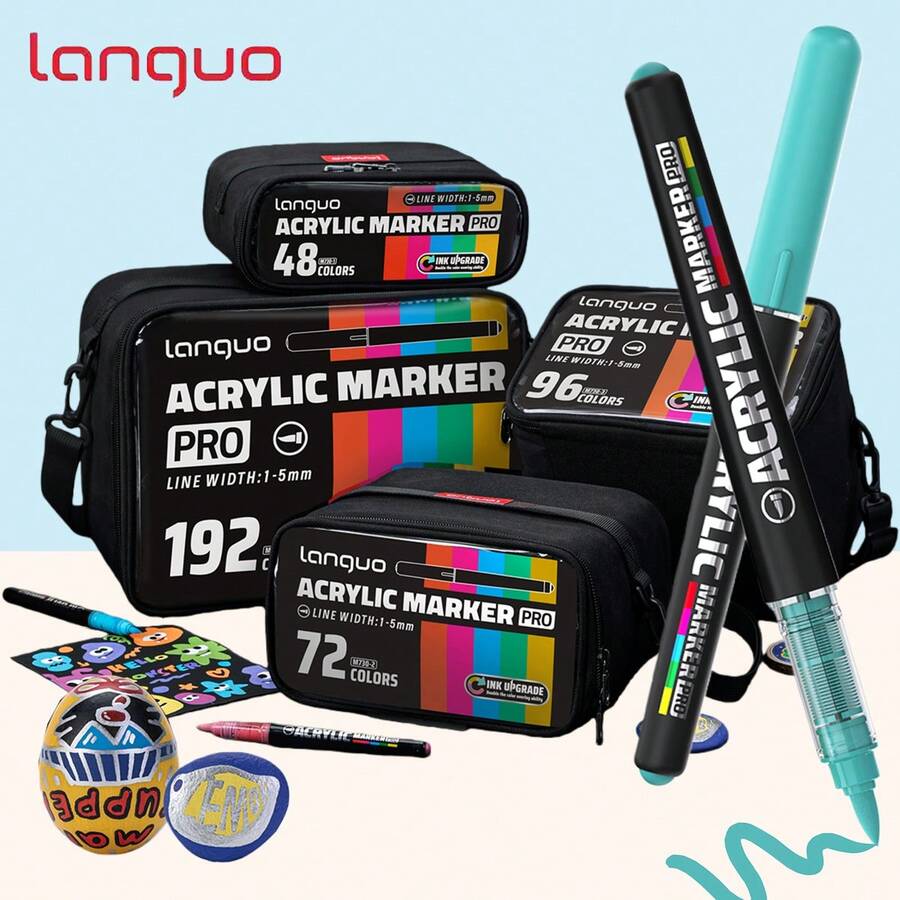 Bộ bút dạ acrylic Languo M730 PRO, 48/72/96/192 màu kèm túi đựng, đầu bút sợi mềm dẻo 1-5mm, dung tích lớn, công nghệ nâng cấp khô nhanh, chống thấm nước, độ che phủ cao, mực mịn, thích hợp cho nhiều bề mặt: phác thảo, tô màu, vẽ đường viền, thủ công mỹ nghệ, dụng cụ mỹ thuật chất lượng cao dành cho học sinh. - Bộ - Xem 1