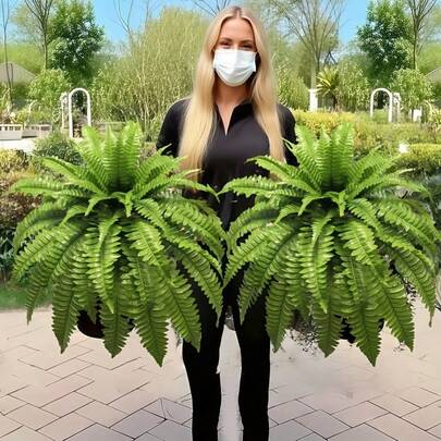 Doraeyun 1/2pcs 2026 New Artificial Boston Fern, 18 Pieces Persian Leaves - Large Realistic Elegant Hanging Boston Fern Branches, Indoor Basket Plant Decor, Porch Decoration. Suitable For Holidays, Home Decor And Outdoor Garden Arrangement. Made Of Durable Plastic, Maintenance-Free, Versatile, Suitable For Spring Use