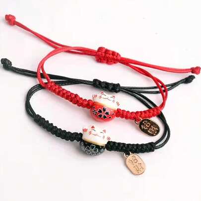 Woven Couple Ceramic Cat Bracelet For Women Best Friends Two Gifts Ancient Style Girly Cute Lucky Cat Red Rope Niche Design Gift