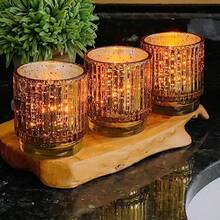 Kate Aspen - Candelabros votivos de vidrio acanalado clásico dorado juego de 6 decoración de otoño decoración bohemia decoración de estantes regalo perfecto para anfitriona o decoración del hogar - Dorado - Ver 7