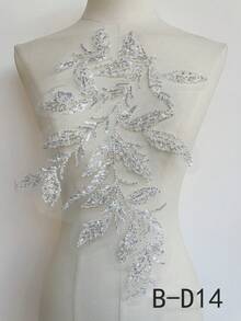 1pc 3D Beaded Sequin Lace Applique Embroidered Floral Fabric Patch, Suitable For Wedding Dress, Bridal DIY Crafts - White - View 10