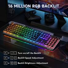ATTACK SHARK *ZIYOULANG M104 Wireless Gaming Keyboard With Metal Panel Wired/Bluetooth Mechanical Feel Membrane Full Size Keyboard With Numeric Keypad RGB 4000MAH Rechargeable Quiet For PC Gamer - View 4