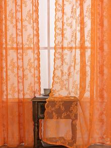 2pcs Bohemian Sheer Lace Curtains With Floral Pattern, Garden Style, Machine Washable, Floral Design, Lightweight, Seasonal, Suitable For Bedroom And Living Room, Cordless, Semi-Transparent, Curtain Theme, Room Type, Woven, Polyester Material, Rod Pocket Design - 2pcs - View 3