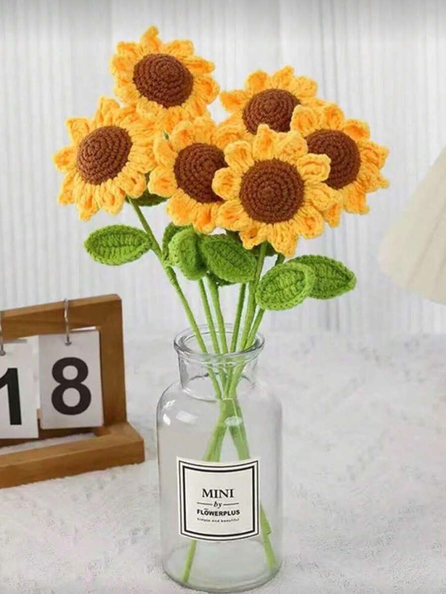 10朵手工钩编向日葵,永不凋谢的人造编织向日葵,栩栩如生的微笑向日葵,保鲜花,圣诞节、生日、婚礼、毕业典礼、教师节的最佳礼物。适用于餐厅、房间、卧室装饰、节日礼物和派对装饰,以及圣诞家居装饰。 - 彩色 - 查看 1