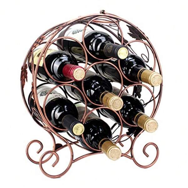 Estante para vinosSoporta hasta 7 Botellas de Vino de tamaño estándar - Soporte para Botellas de Vino de Metal Estante para vinos Independiente