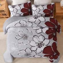 Floral Quilt Set Queen 3 Pieces Red Flower Quilt Coverlet Set with 2 Pillow Cases Lightweight Soft Microfiber Reversible Boho Bedspread for All Seasons 96"x90" - Rojo - Ver 4