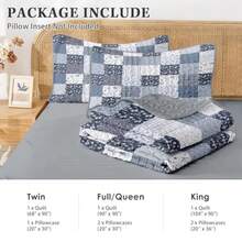 Patchwork Quilt Set Queen Size Floral Boho 3 Pcs Soft Bed Cover Bedding Set Rustic Blue Farmhouse Lightweight Bedspread Coverlet with 2 Pillow Shams for All Season - Flores azules - Ver 7